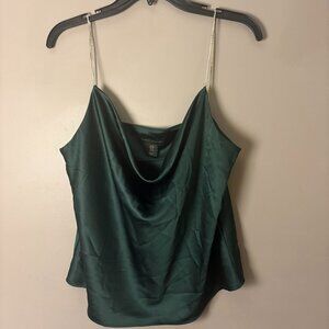 House of Harlow 1960 Cowl Neck Satin Rhinestone Straps Top Turquoise Teal Size M